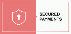 Shield icon with 'Secured Payments' text on a red and white background