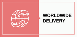 Worldwide delivery logo on a pink and white background