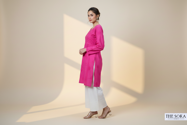 Aarvi Handcrafted Pure Cotton Short Chikankari Kurti