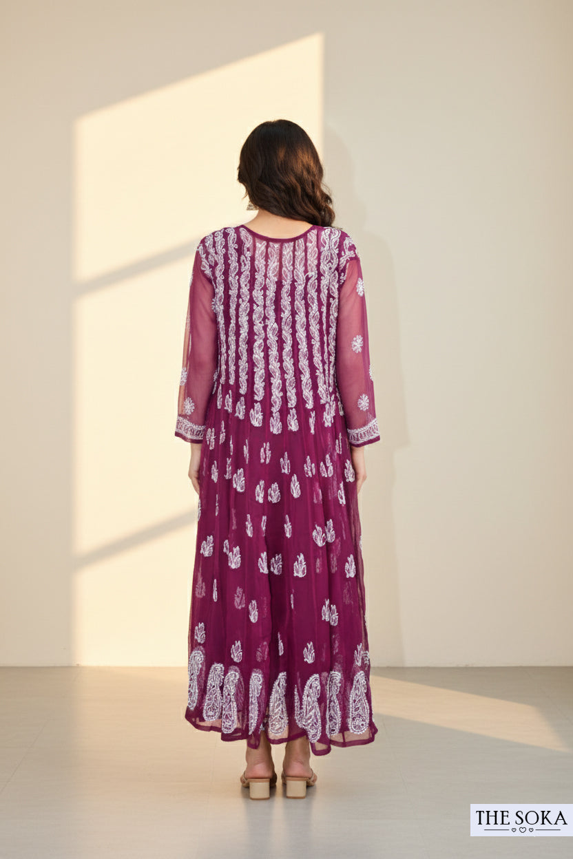 Abeer Violet Grace Ensemble Lucknowi Chikankari Georgette Ready-to-Wear Anarkali Top