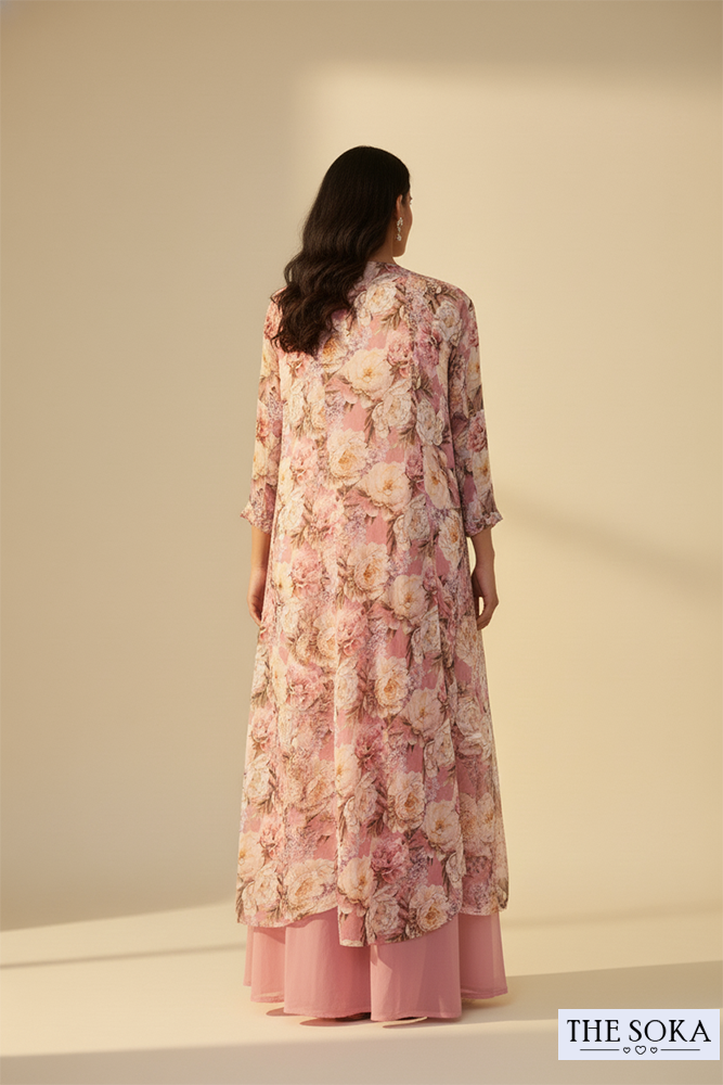 Blush Pink Floral Print Jacket Co-ord Set with Palazzo Pants
