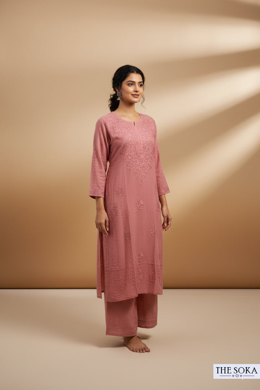 Brown Undertone Pure Chikankari Premium Modal Embroidered Handwork Set