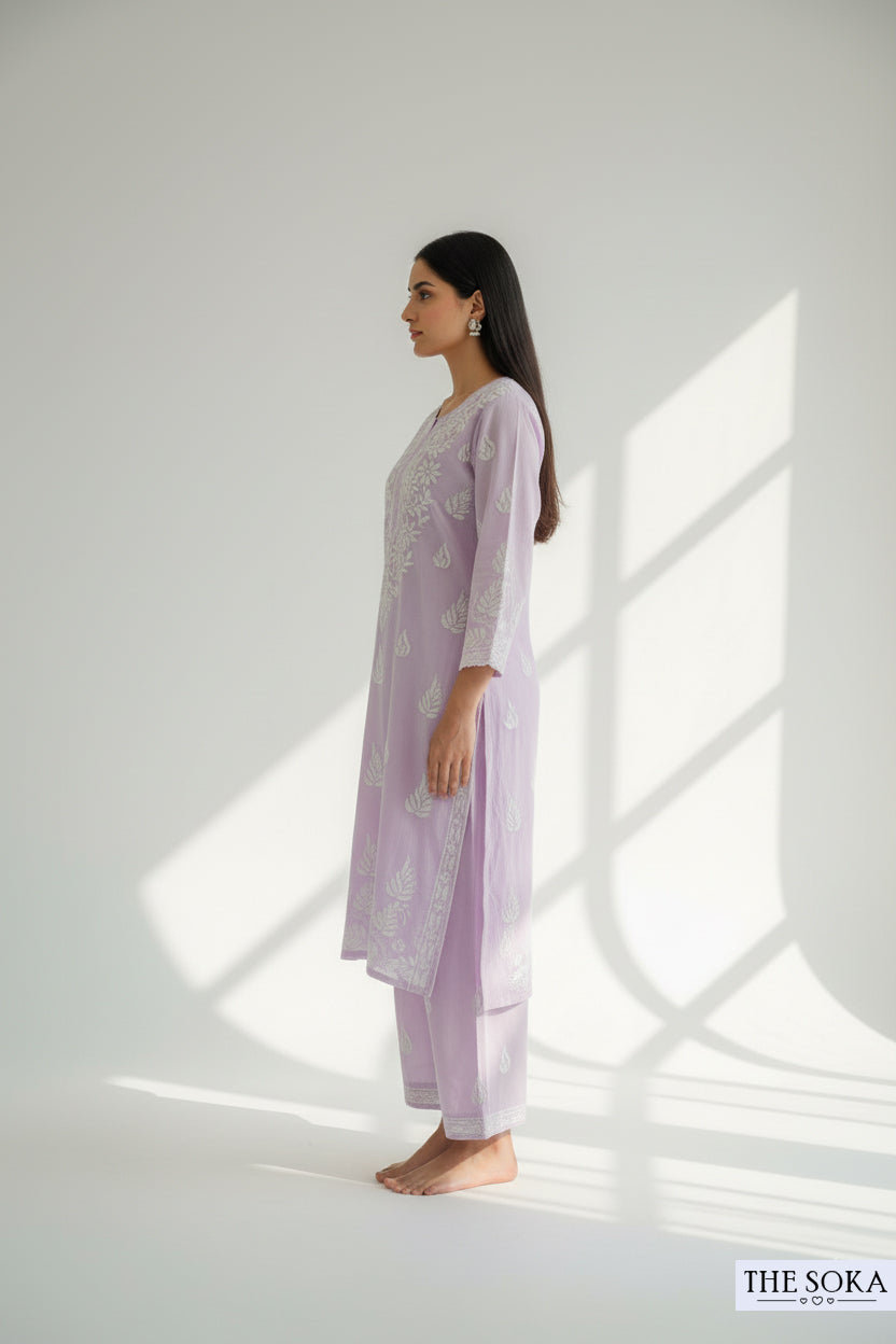Lavender Pink Pure Chikankari Premium Reyon  Embroidered Handwork 