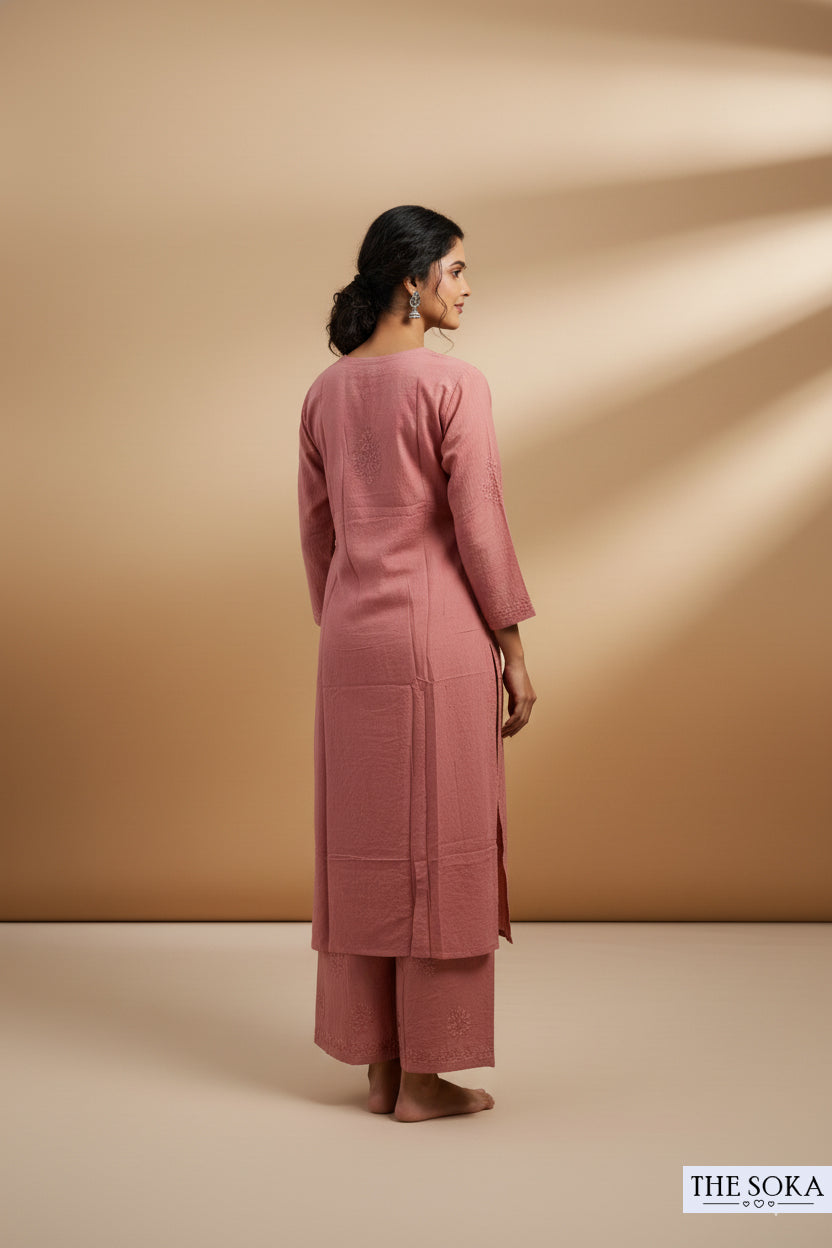 Brown Undertone Pure Chikankari Premium Modal Embroidered Handwork Set