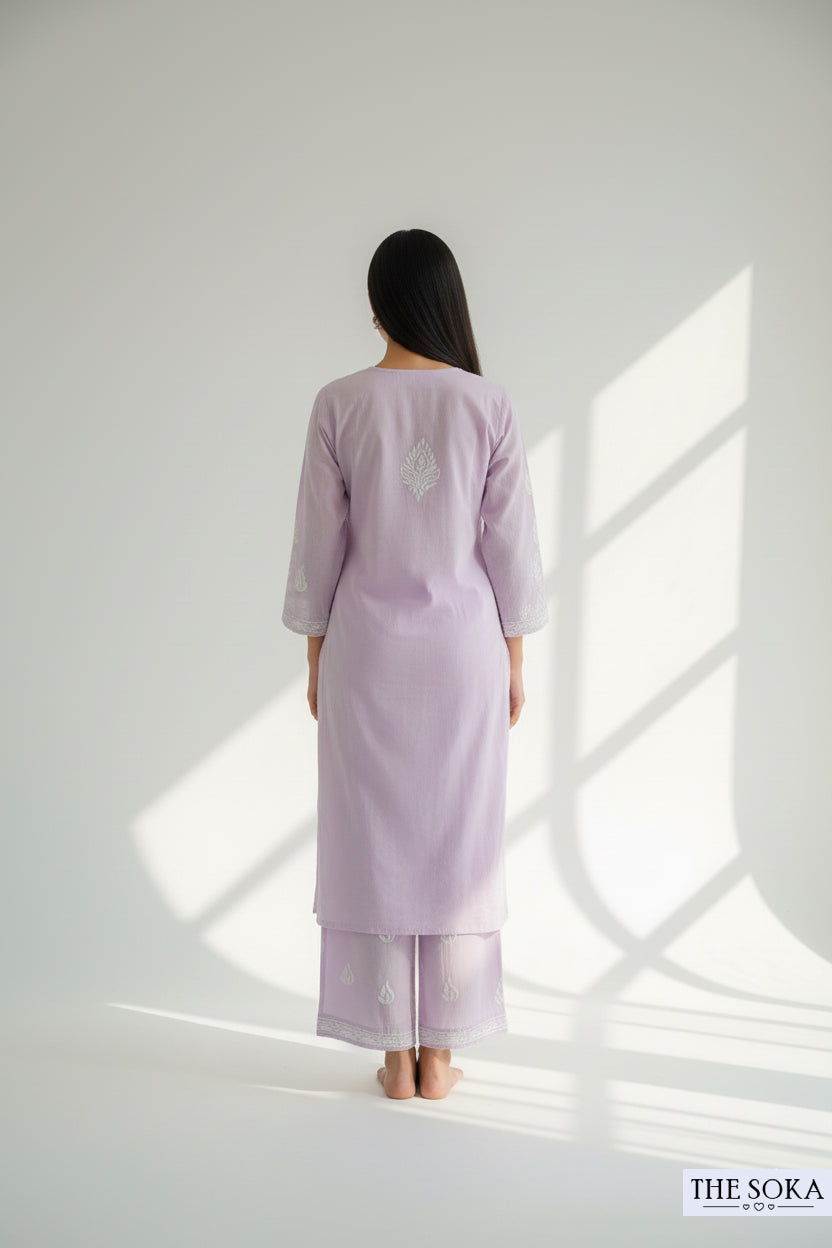 Lavender Pink Pure Chikankari Premium Reyon  Embroidered Handwork 