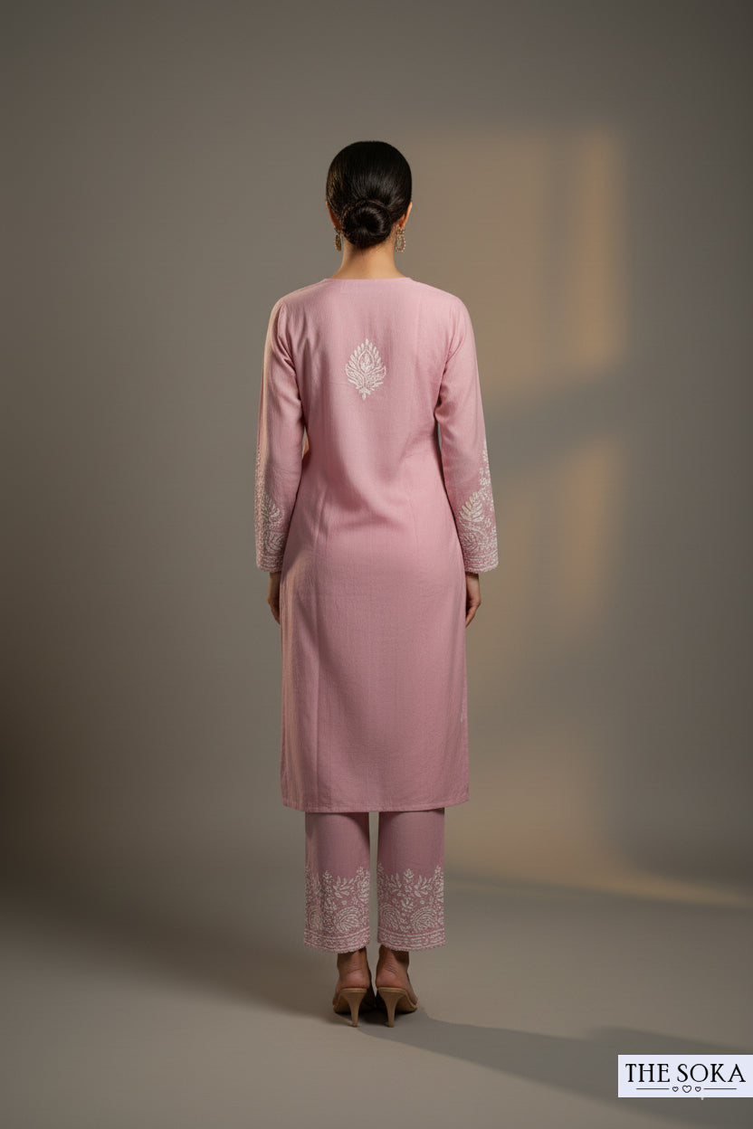 Pink Undertone Pure Chikankari Premium Reyon  Embroidered Handwork 