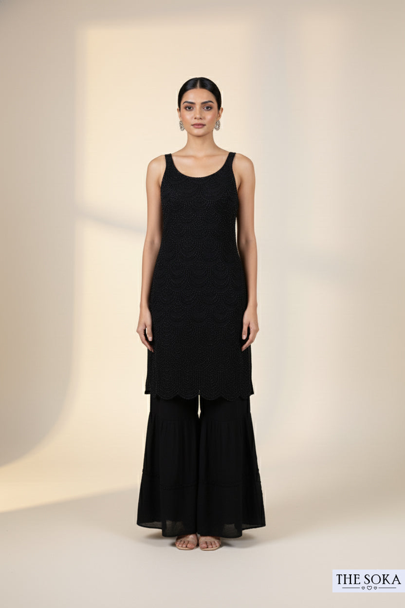 Classic Black Midnight Elegance Sharara Suit