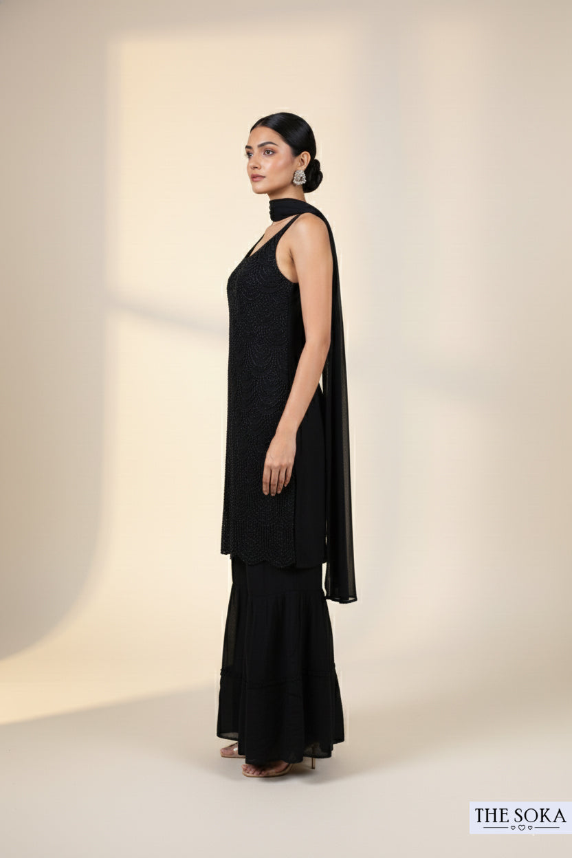 Classic Black Midnight Elegance Sharara Suit