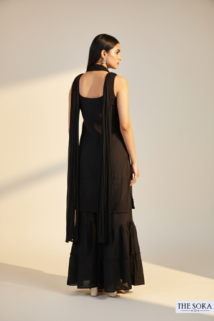 Classic Black Midnight Elegance Sharara Suit