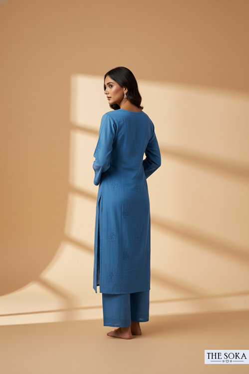 Dark Blue Pure Chikankari Premium Modal Embroidered Handwork Set