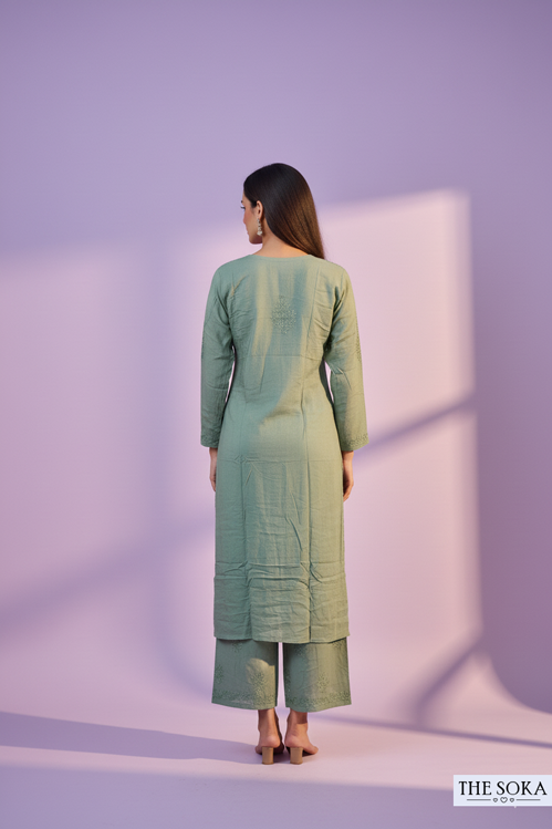 Dusty Green Pure Chikankari Premium Modal Embroidered Handwork Set
