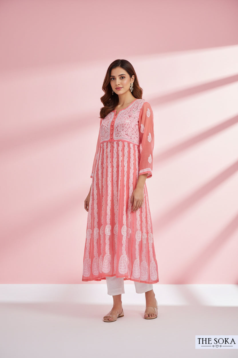 Gulbaaz Royal Lucknowi Chikankari Georgette Ready-to-Wear Anarkali Top