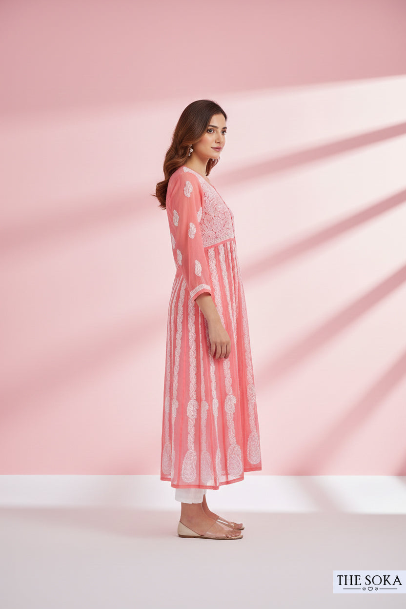 Gulbaaz Royal Lucknowi Chikankari Georgette Ready-to-Wear Anarkali Top