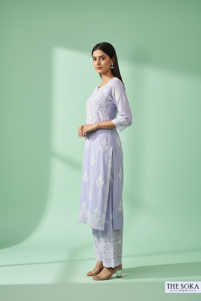 Gulbahar Lilac Women Chikankari Kurta Set With Pant