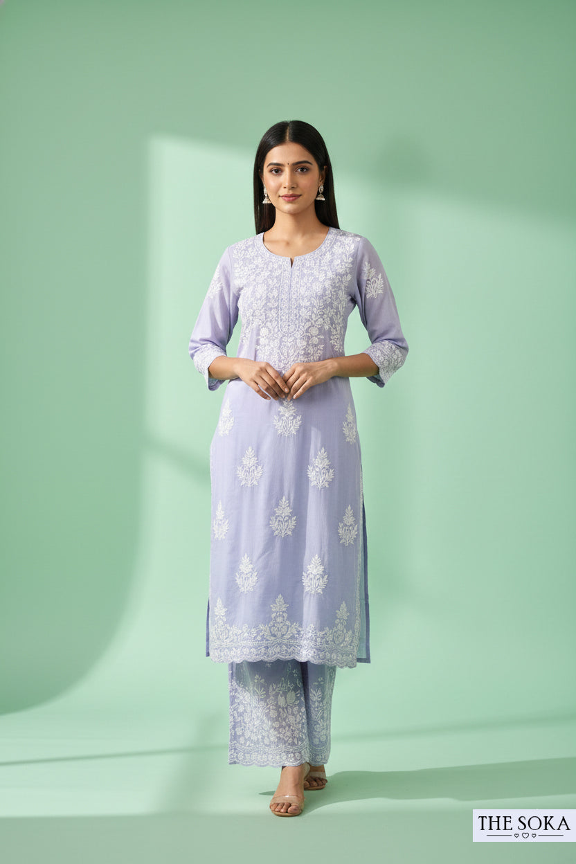 Gulbahar Lilac Women Chikankari Kurta Set With Pant