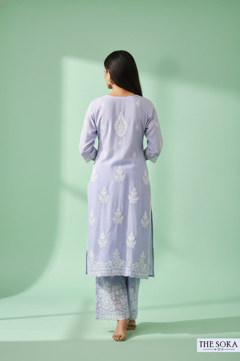 Gulbahar Lilac Women Chikankari Kurta Set With Pant