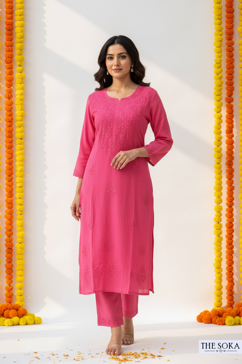 Pink Pure Chikankari Premium Modal Embroidered Handwork Set
