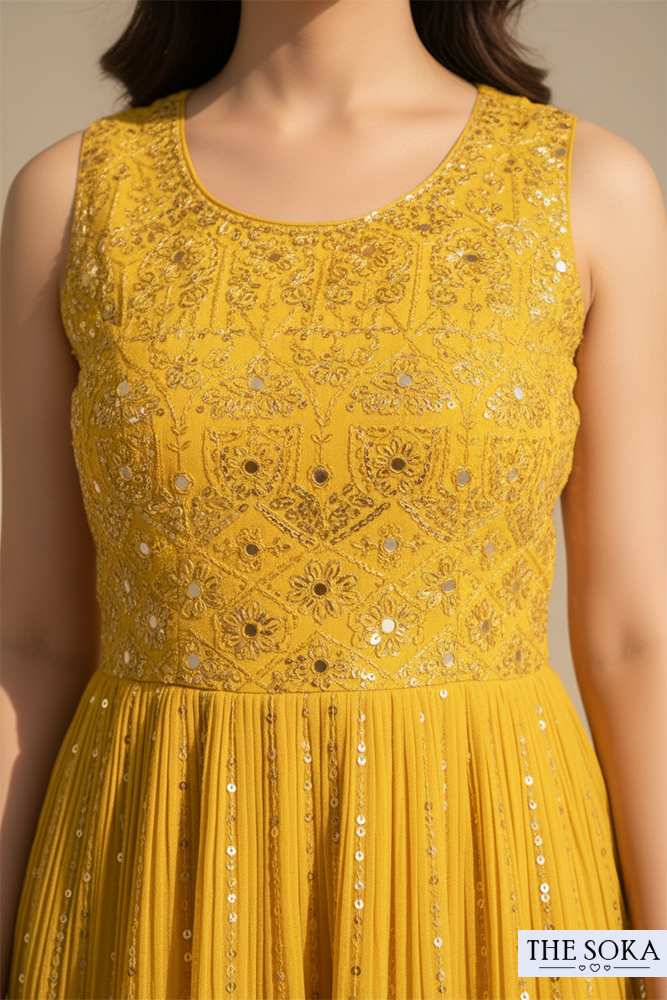 Mustard Yellow Embroidered Short Kurti with Sharara and Dupatta
