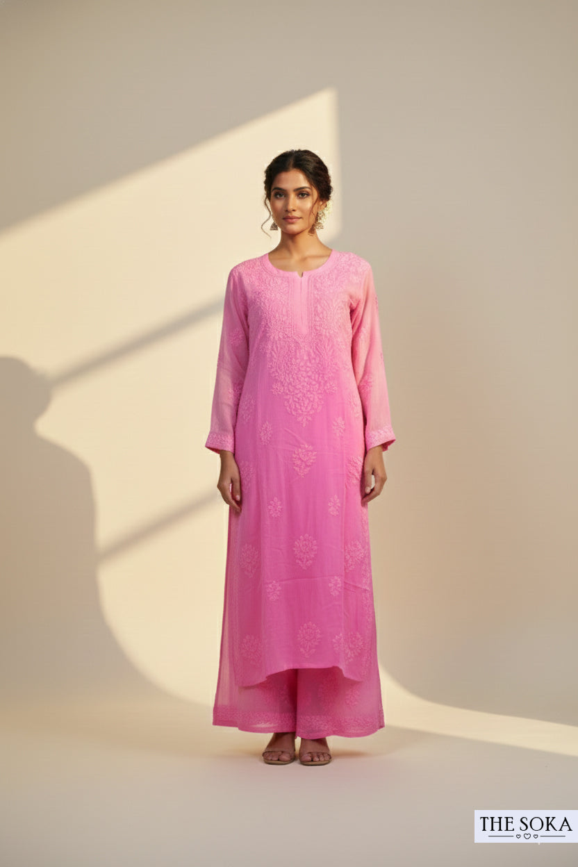Noor-e-Gulzar Women Chikankari Kurta Set in Light Pink