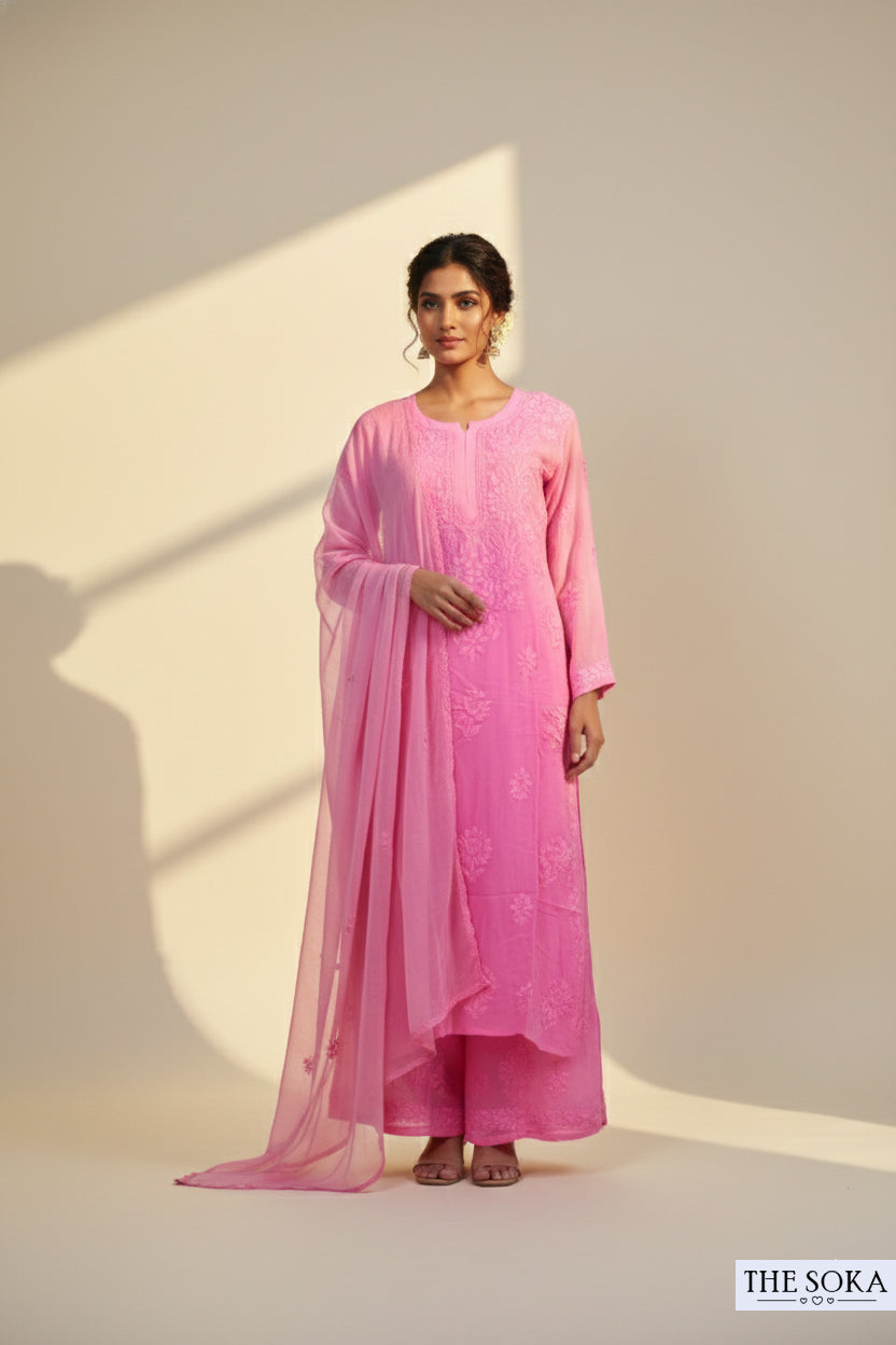 Noor-e-Gulzar Women Chikankari Kurta Set in Light Pink