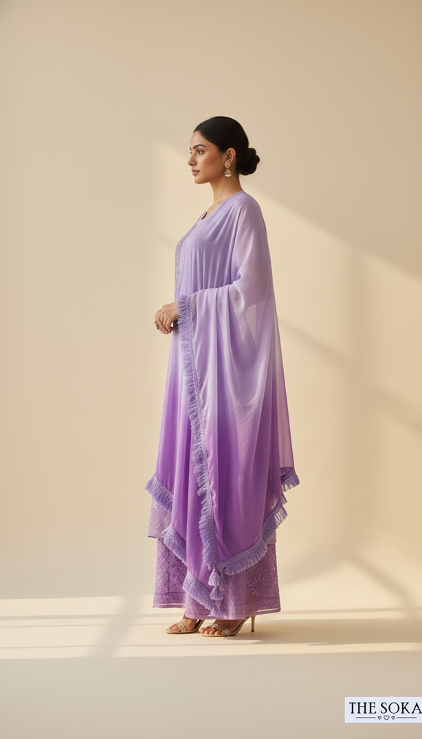 Pastel Lavender Women Chikankari Kurta Set in Light Purple