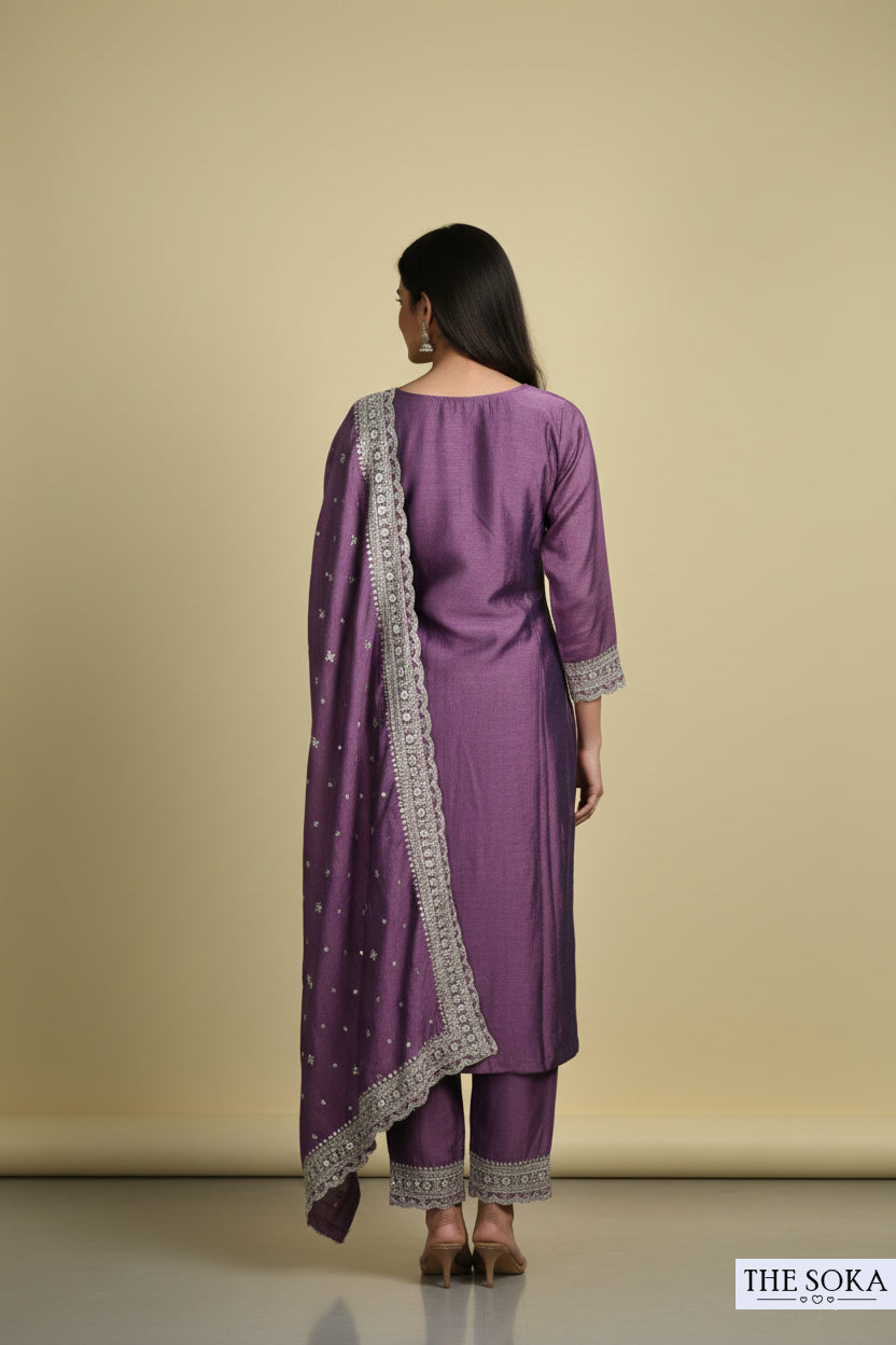 Premium Silk Embroidered Kurta Set with Dupatta