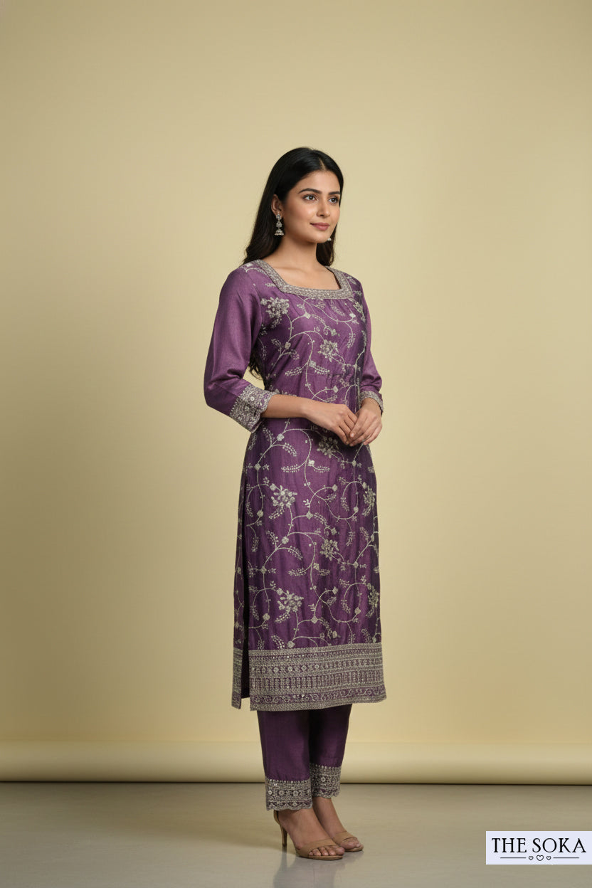Premium Silk Embroidered Kurta Set with Dupatta