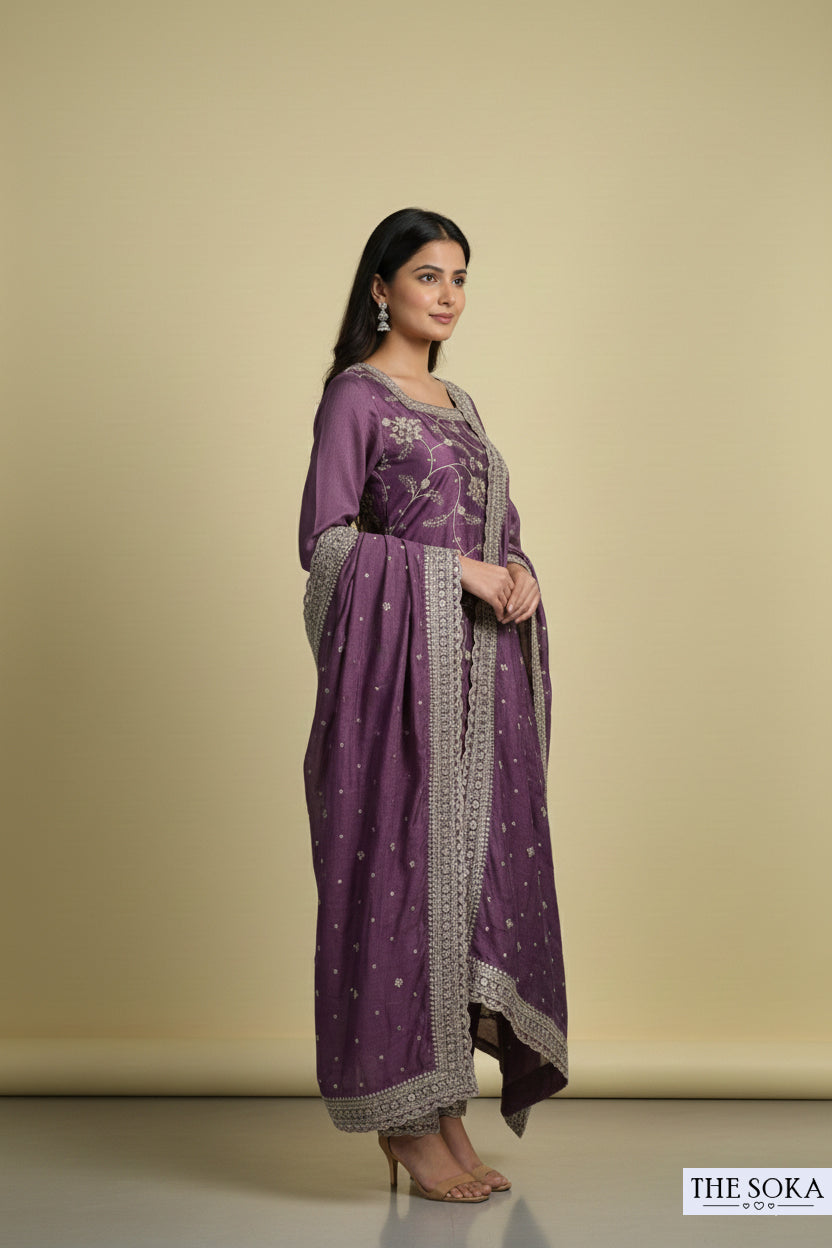 Premium Silk Embroidered Kurta Set with Dupatta