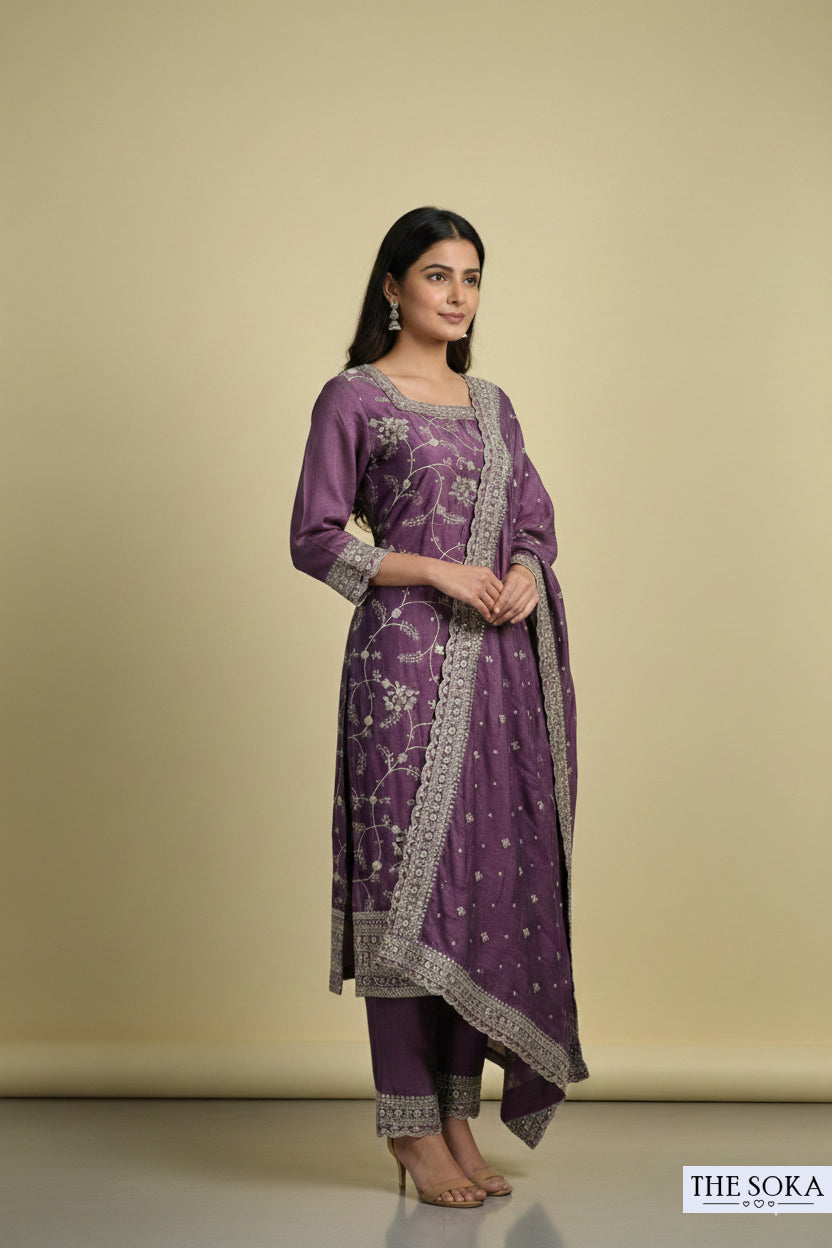 Premium Silk Embroidered Kurta Set with Dupatta