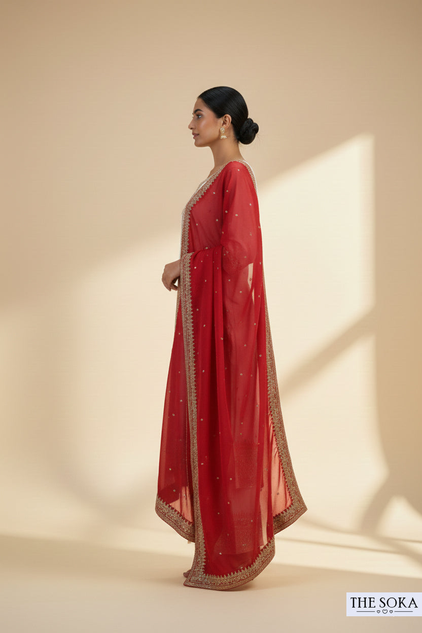 Premium Silk Golden White Embroidered Peplum Kurta Set with  Pants and Dupatta