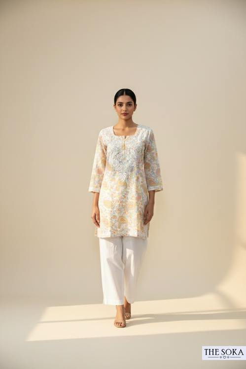 Printed Mulmul Chikankari Short Kurti