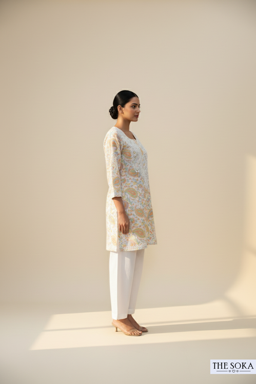 Printed Mulmul Chikankari Short Kurti