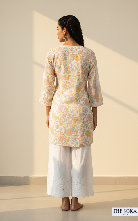 Printed Mulmul Chikankari Short Kurti