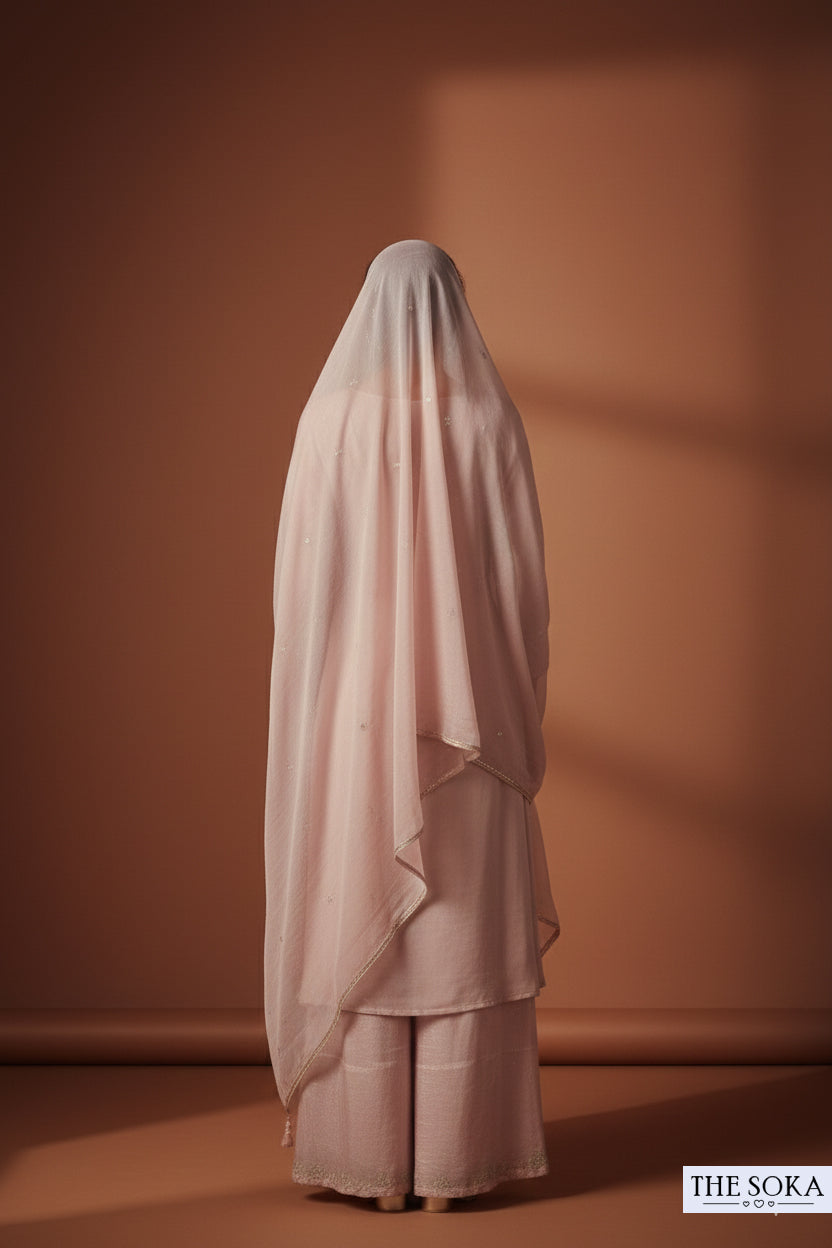 Pure Chinon Mauve Pink Embroidered Kurta with Palazzo Set