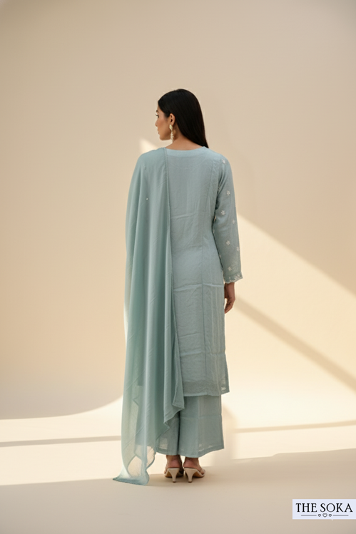 Pure Chinon Zari Embroidered Lucknowi Kurta Set