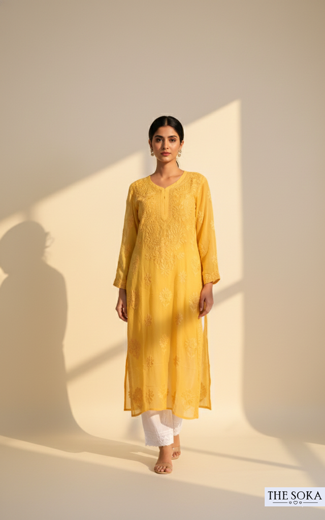 Pure Cotton Long Chikankari Kurti