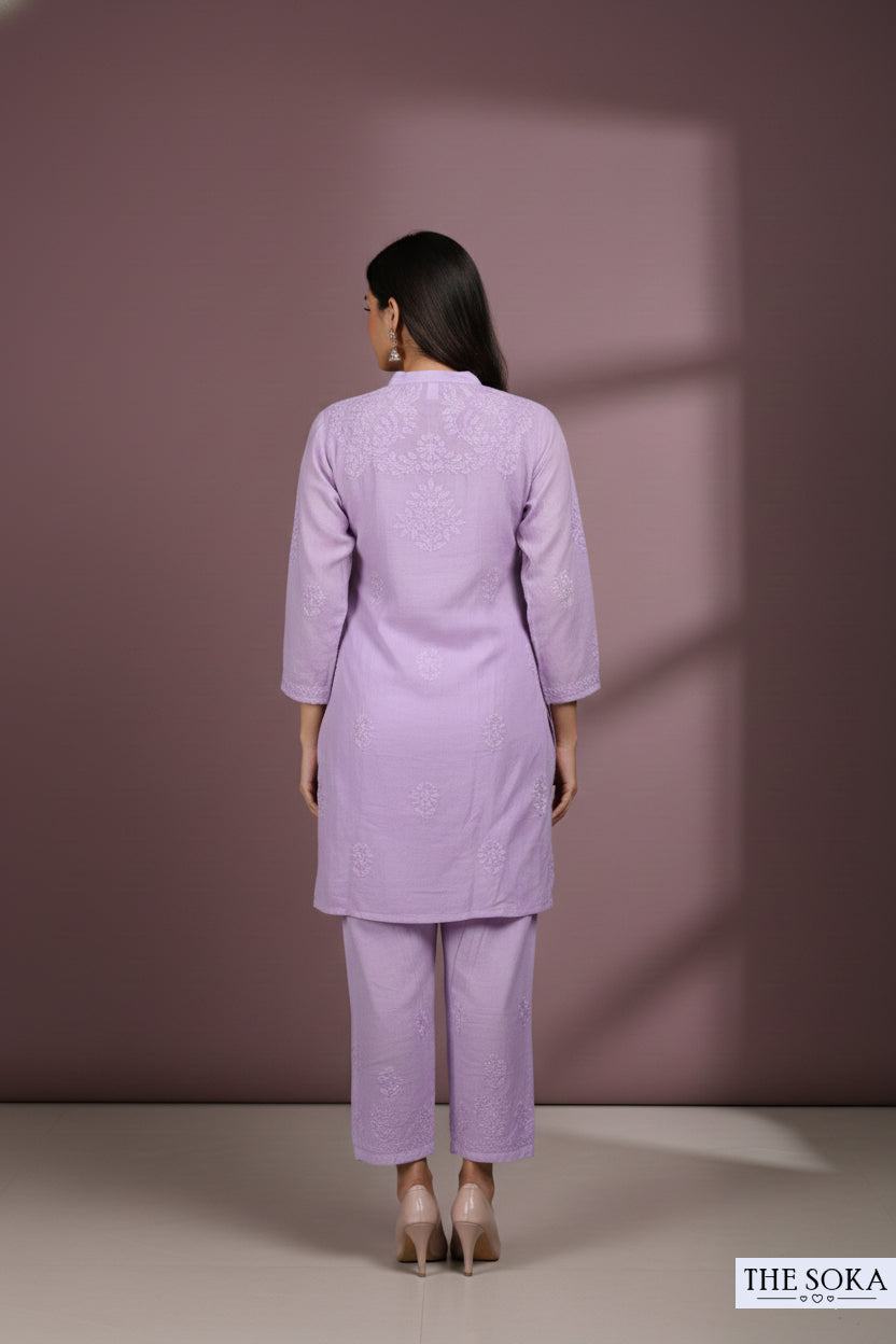 Purple Pure Chikankari Premium Muslin Co-Ord Embroidered Handwork