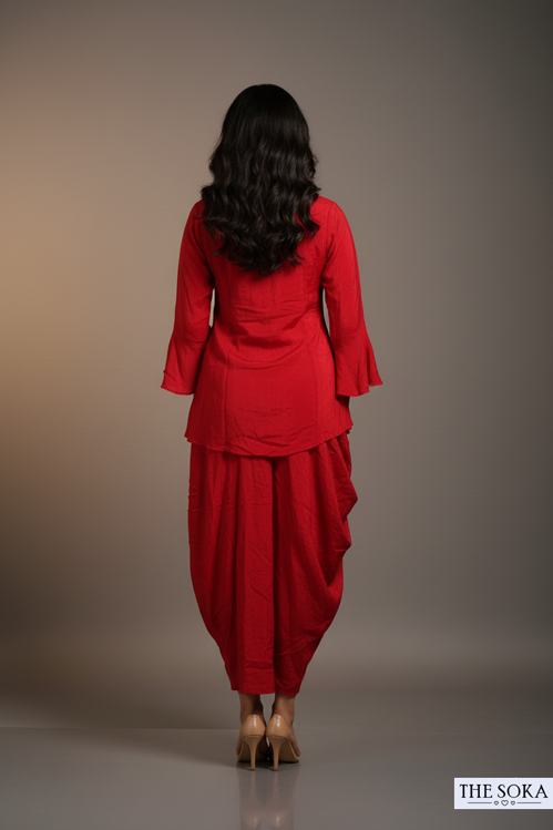 Natural Crepe Draped Dhoti Dress
