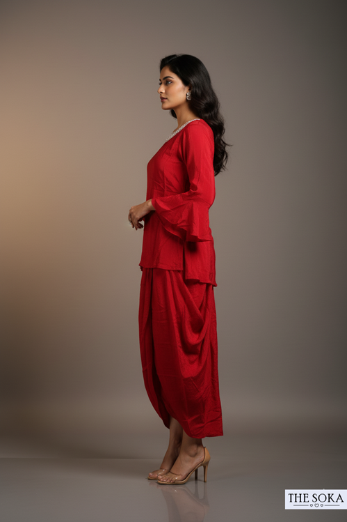 Natural Crepe Draped Dhoti Dress