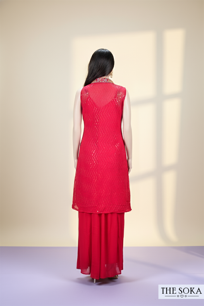 Red Embroidered Lehenga Choli Set with Shrug