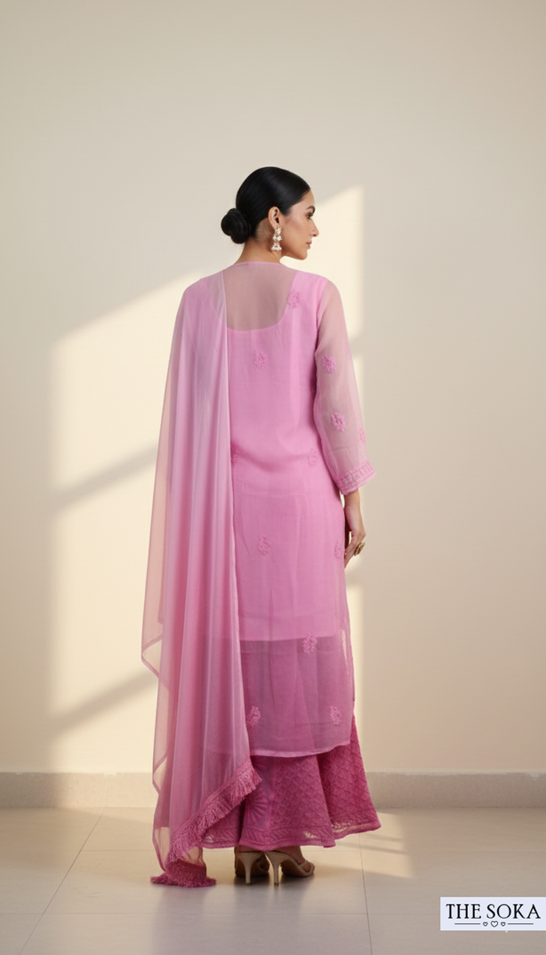 Royal Pink Women Chikankari Kurta Set in Light Pink