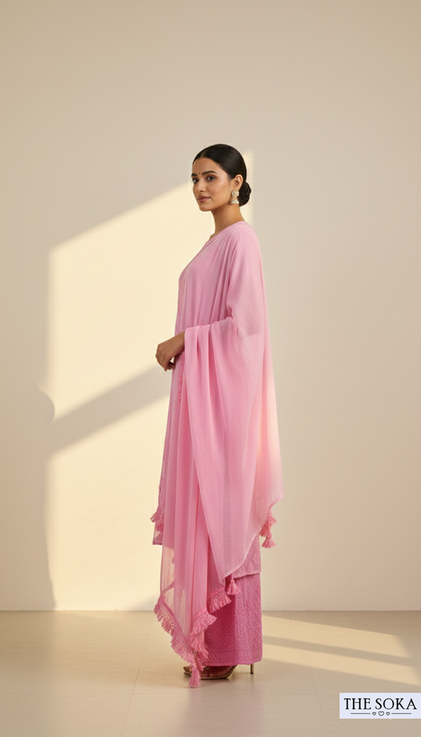Royal Pink Women Chikankari Kurta Set in Light Pink