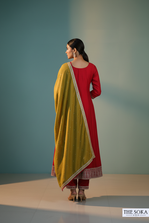 Soft Pink Lavender Embroidered Anarkali Suit Set with Pants and Dupatta