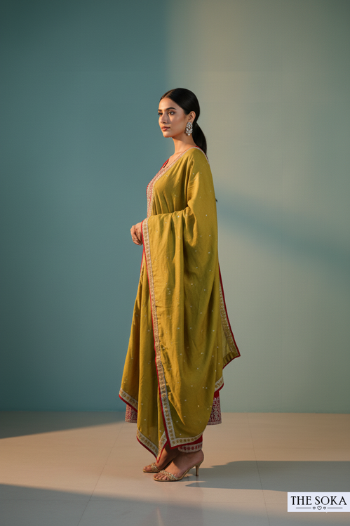 Soft Pink Lavender Embroidered Anarkali Suit Set with Pants and Dupatta