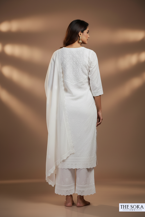 White Pure Chikankari Premium Reyon Embroidered Handwork 