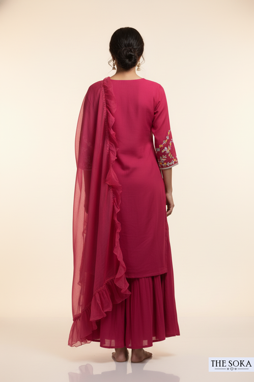 Pure Dola Silk Embroidered Sharara Suit