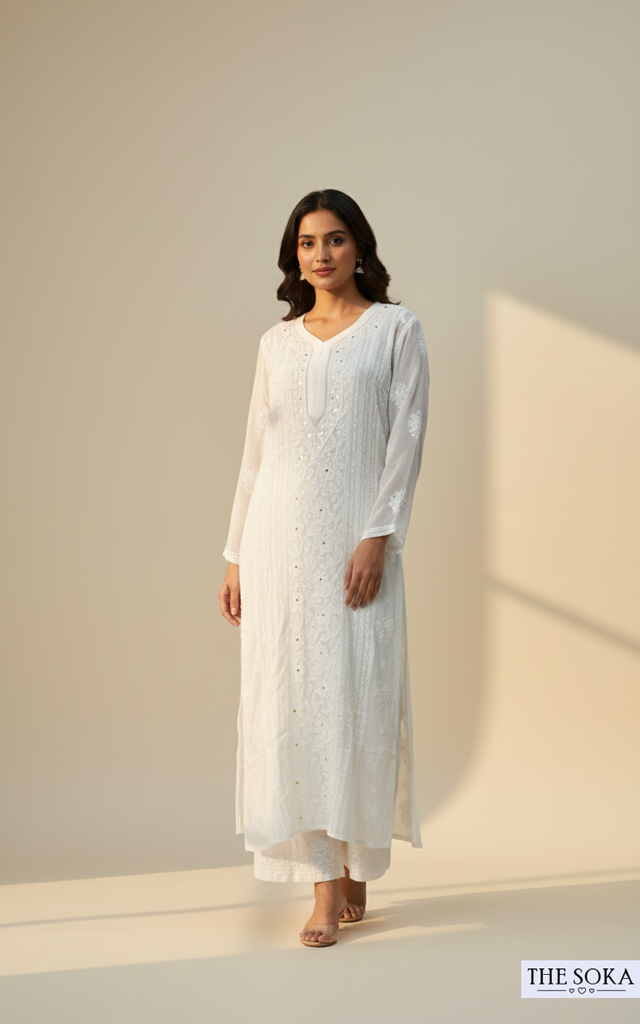 Viscose 3D Chikankari Long Kurti