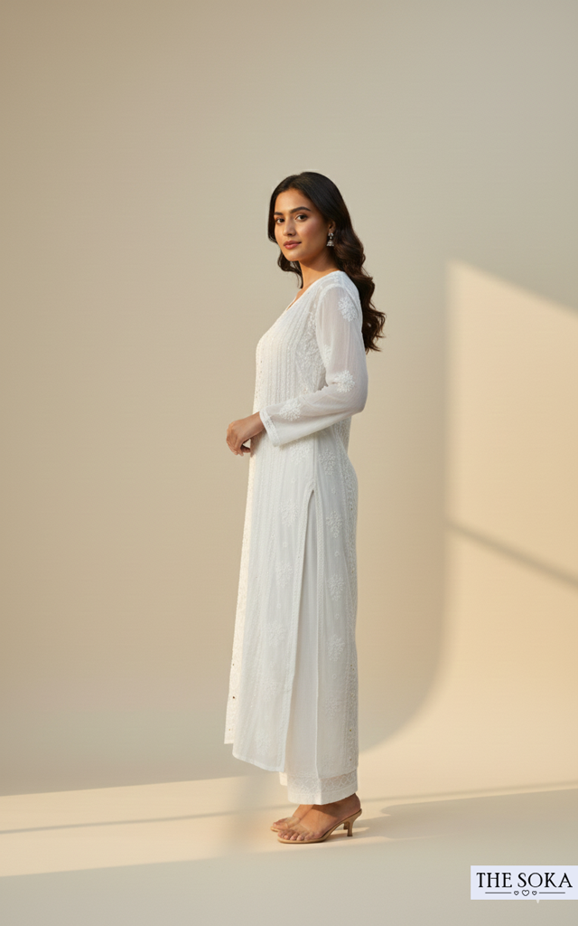 Viscose 3D Chikankari Long Kurti