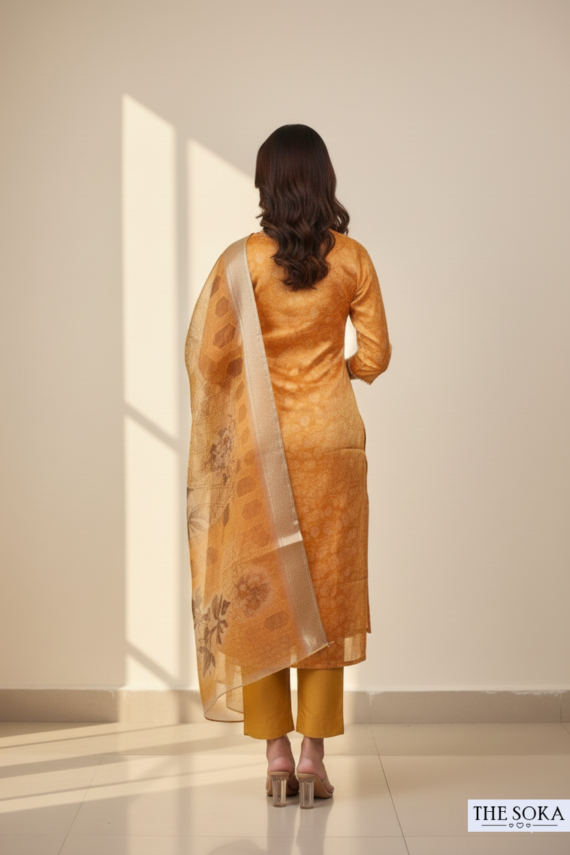 Warm Mustard Yellow Golden Aura Printed Kurta Set with Pant