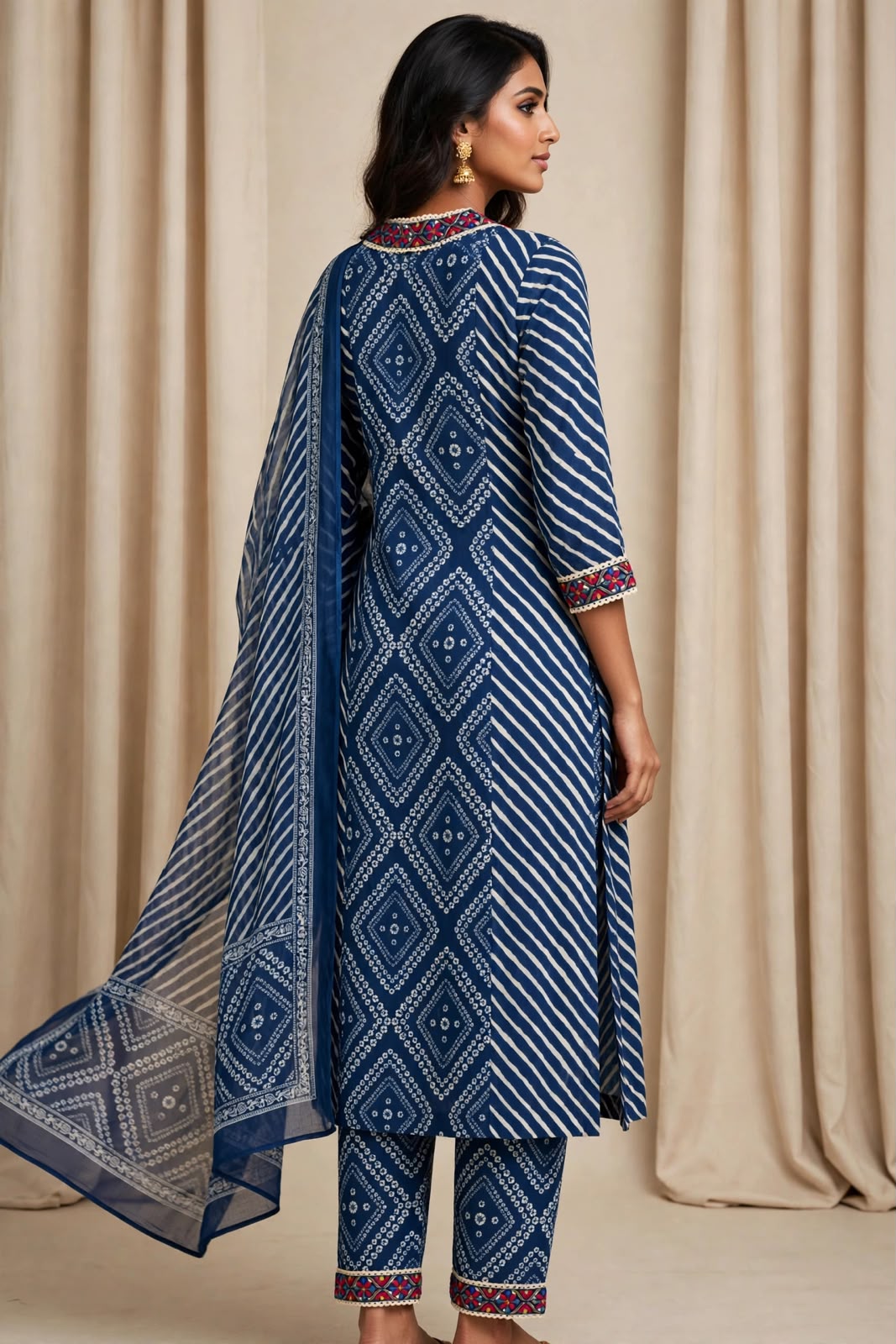 Navy Blue Printed Kurta Pant Dupatta Set for Women | Elegant Ethnic Wear